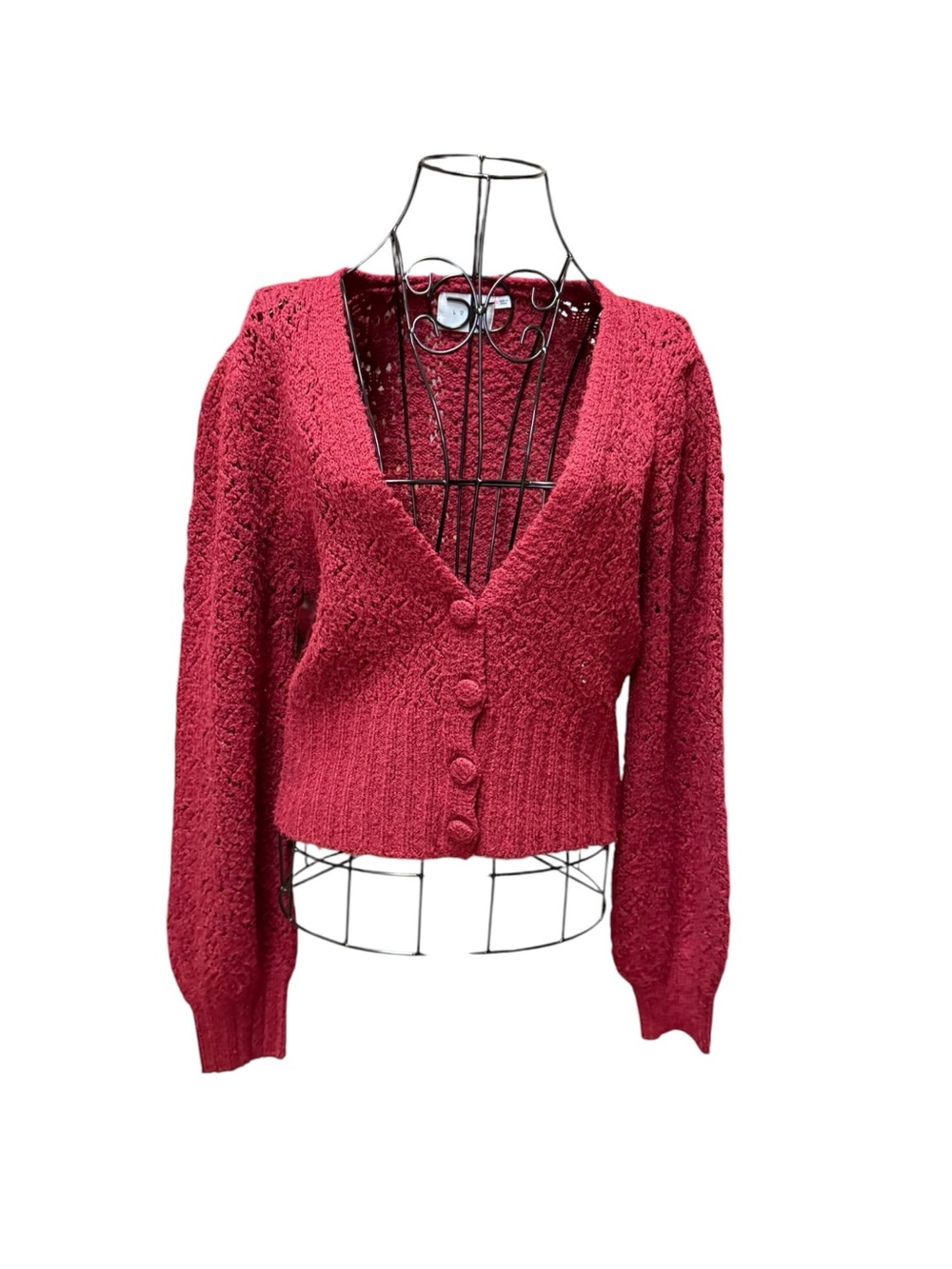 Lush Deep Raspberry V-Neck Button Front Cardigan medium - Picture 1 of 7